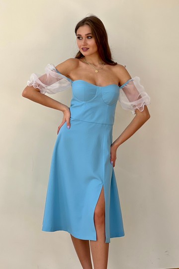 Платье «Доминикана» небесно голубое, рукава из органзы
