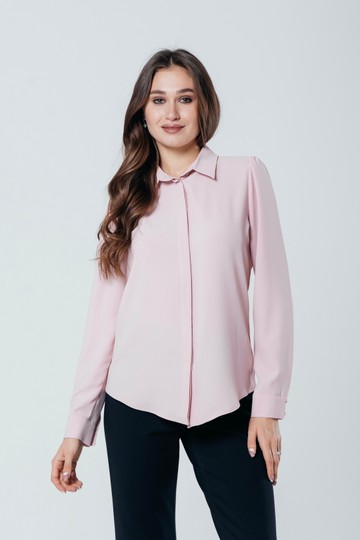 Блузка с длинным рукавом, шелковистая классическая розовая
